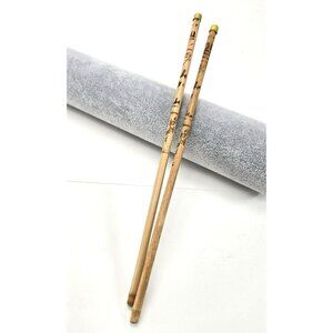 Vintage Wooden Chopsticks or Brush with Brass Tips and Intricate Patterns je182
